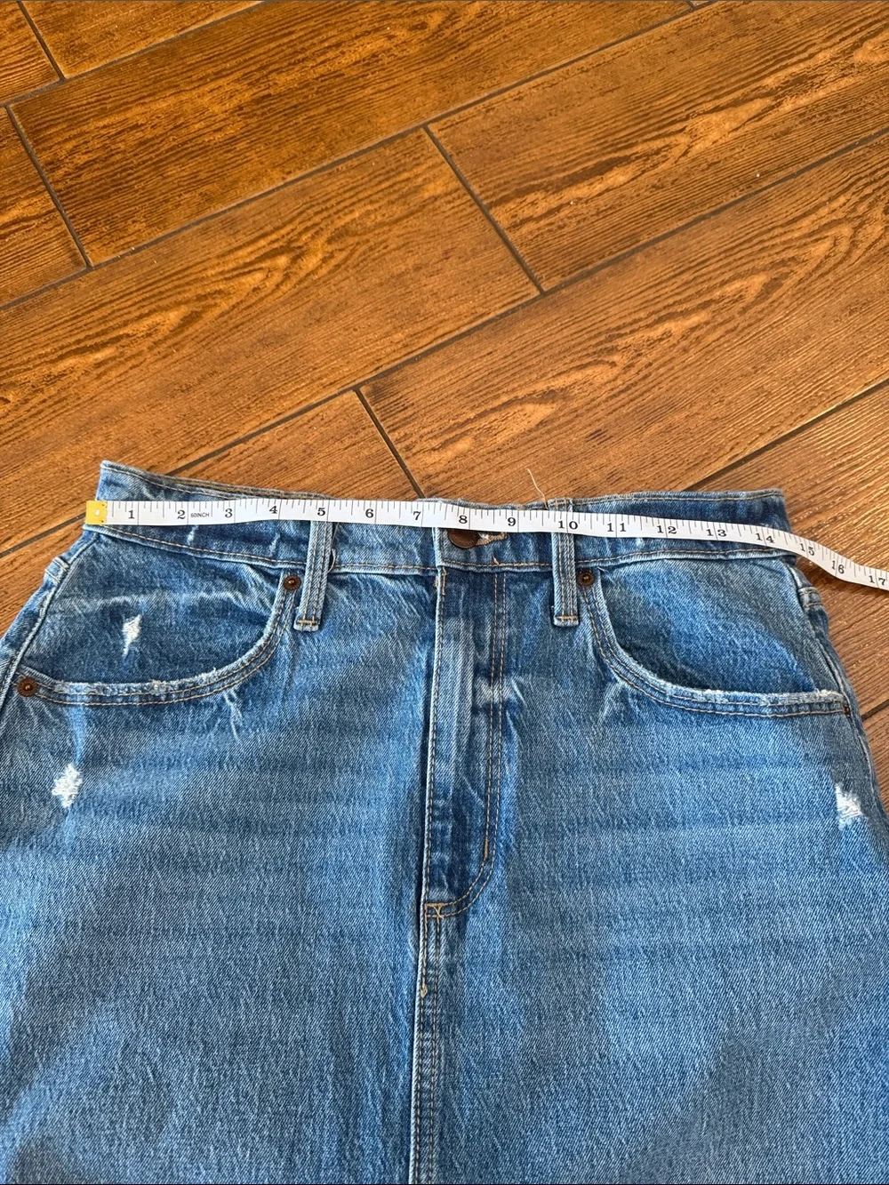 Universal Thread Denim Maxi Skirt Medium Wash Front Slit Blue 8